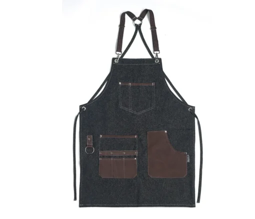 100% Denim Apron with Leather Details