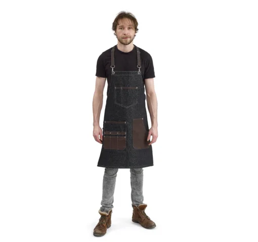 100% Denim Apron with Leather Details