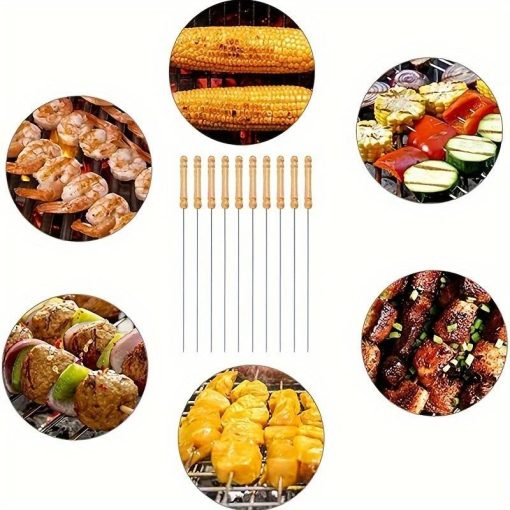10pcs Barbecue Skewers With Wooden Handle