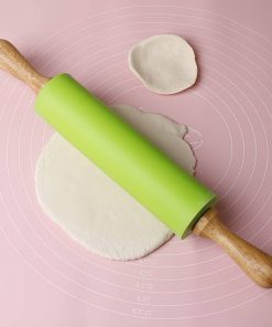 1pc Silicone Rolling Pin With Solid Wood Handle