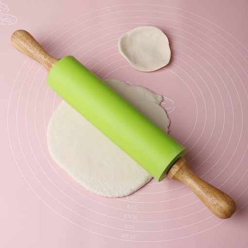 1pc Silicone Rolling Pin With Solid Wood Handle