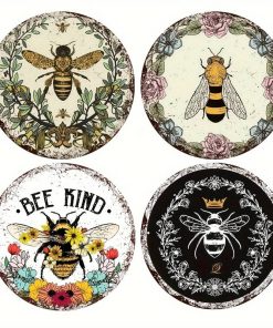 4PCS Bee-Inspired Wooden Coasters